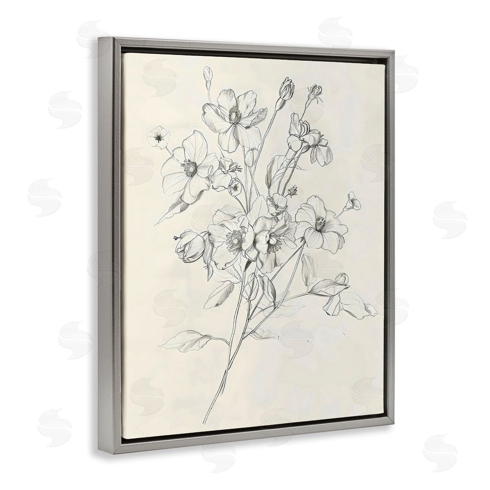 Creative Studio Wildflower Outline Study Gray Floating Framed Canvas Wall Art Print