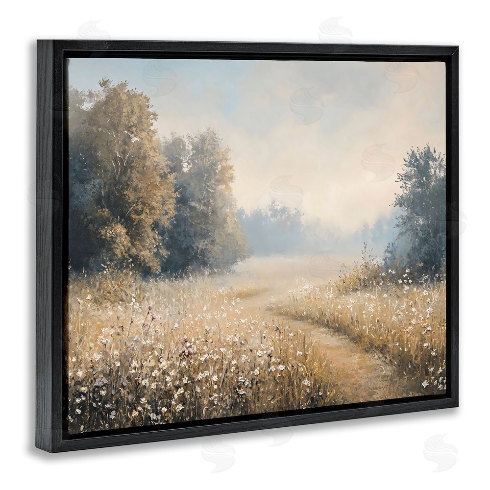 Creative Studio Wandering Wildflower Path at Dawn Black Floating Framed Canvas Wall Art Print