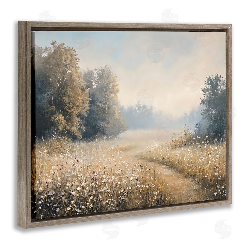 Creative Studio Wandering Wildflower Path at Dawn Brown Floating Framed Canvas Wall Art Print