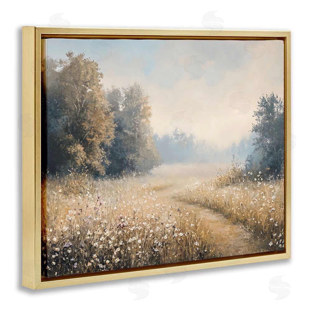 Creative Studio Wandering Wildflower Path at Dawn Gold Floating Framed Canvas Wall Art Print