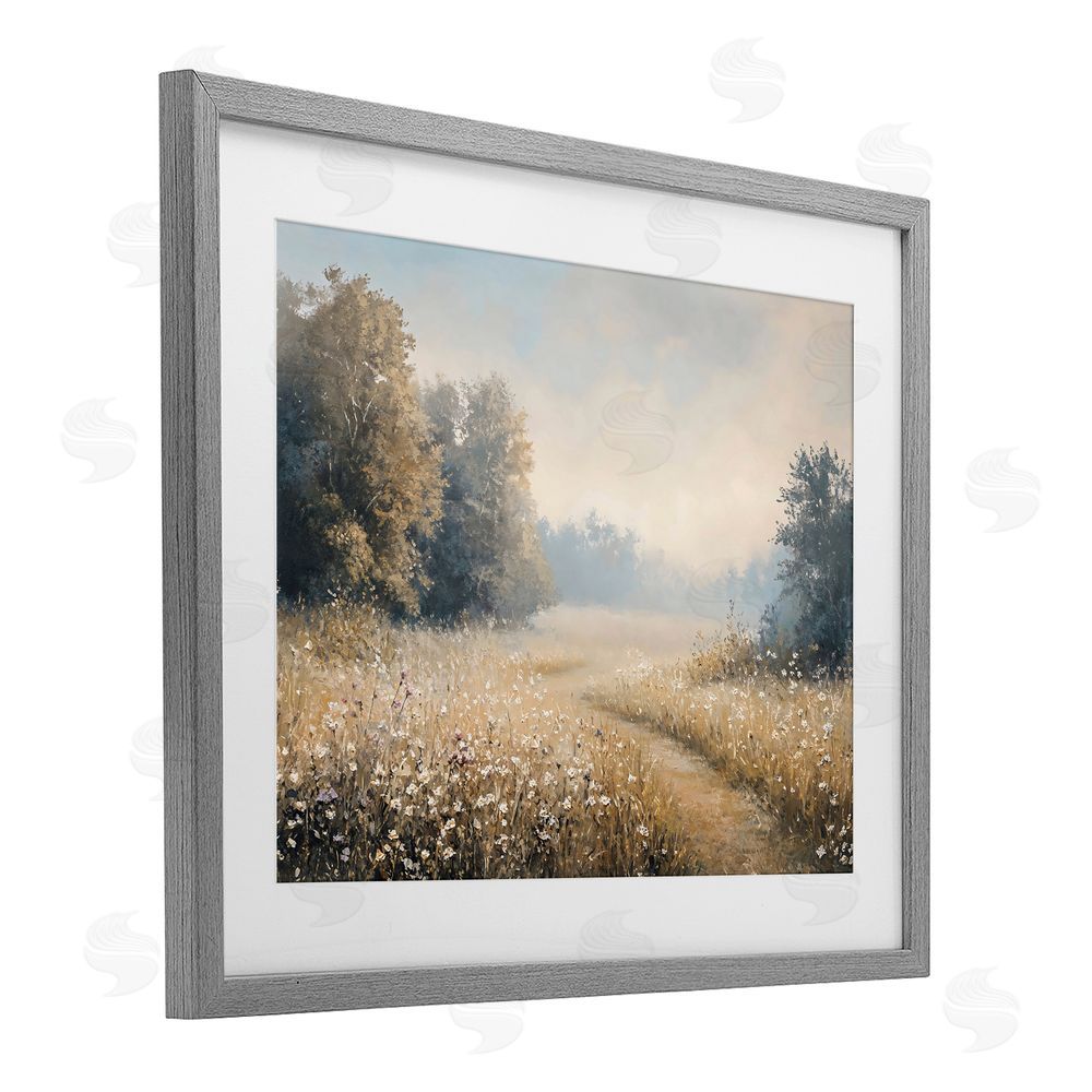 Creative Studio Wandering Wildflower Path at Dawn Gray Framed Print Under Glass with White Mat Wall Art