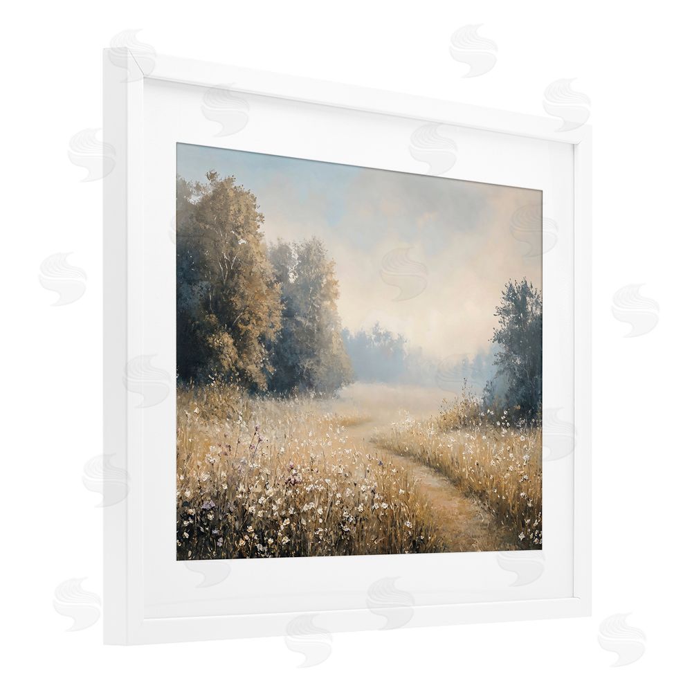 Creative Studio Wandering Wildflower Path at Dawn White Framed Print Under Glass with White Mat Wall Art