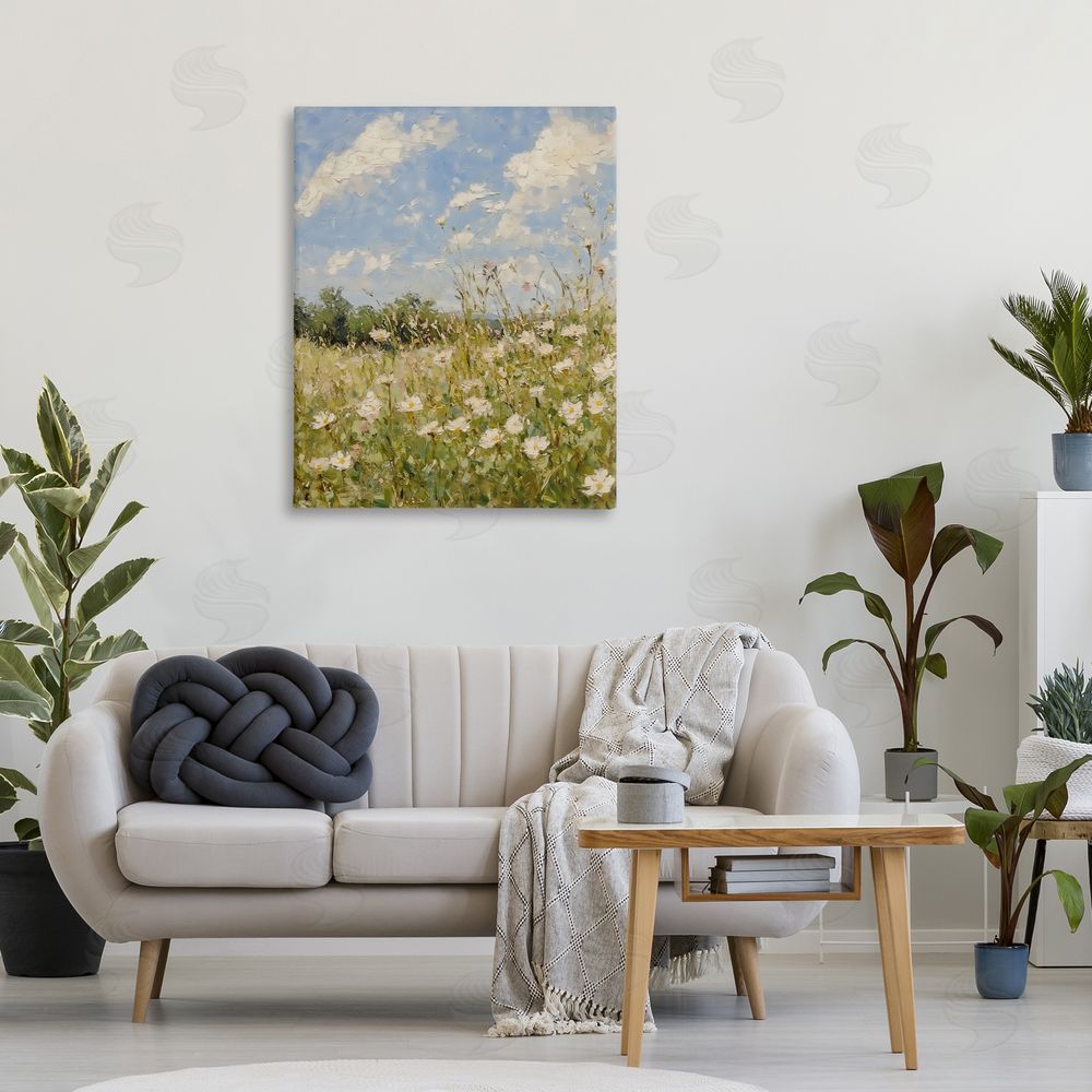 LSR Design Studio Wildflower Field Beneath Blue Sky Stretched Canvas on Wall