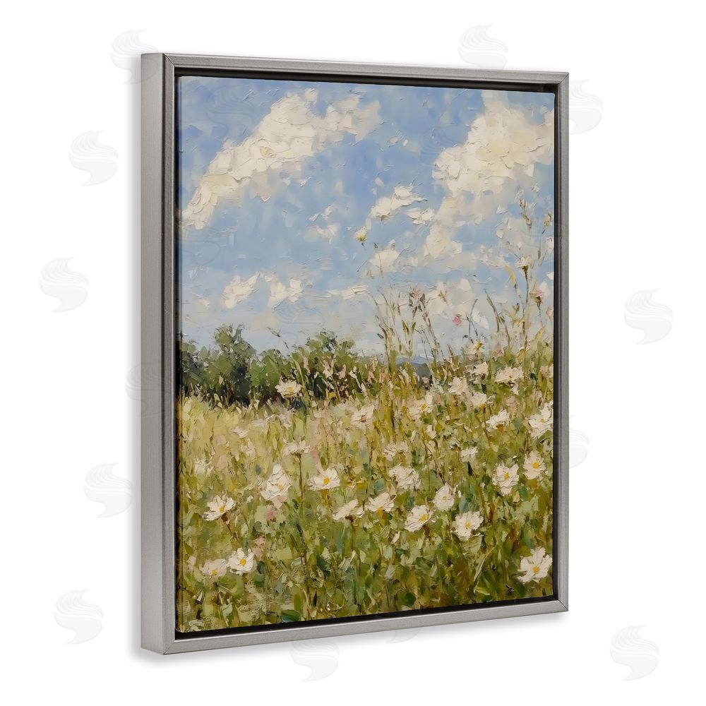 LSR Design Studio Wildflower Field Beneath Blue Sky Gray Floating Framed Canvas Wall Art Print