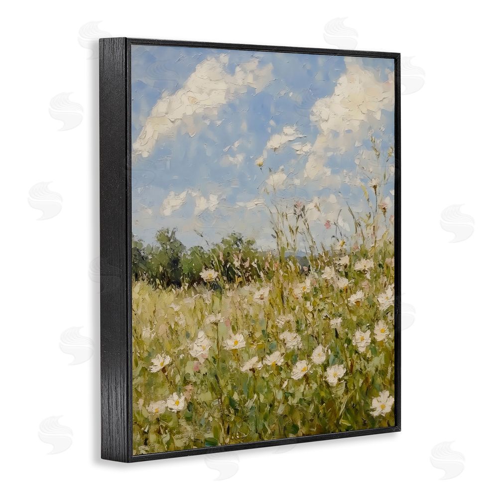 LSR Design Studio Wildflower Field Beneath Blue Sky Black Framed Giclee Wall Art Print