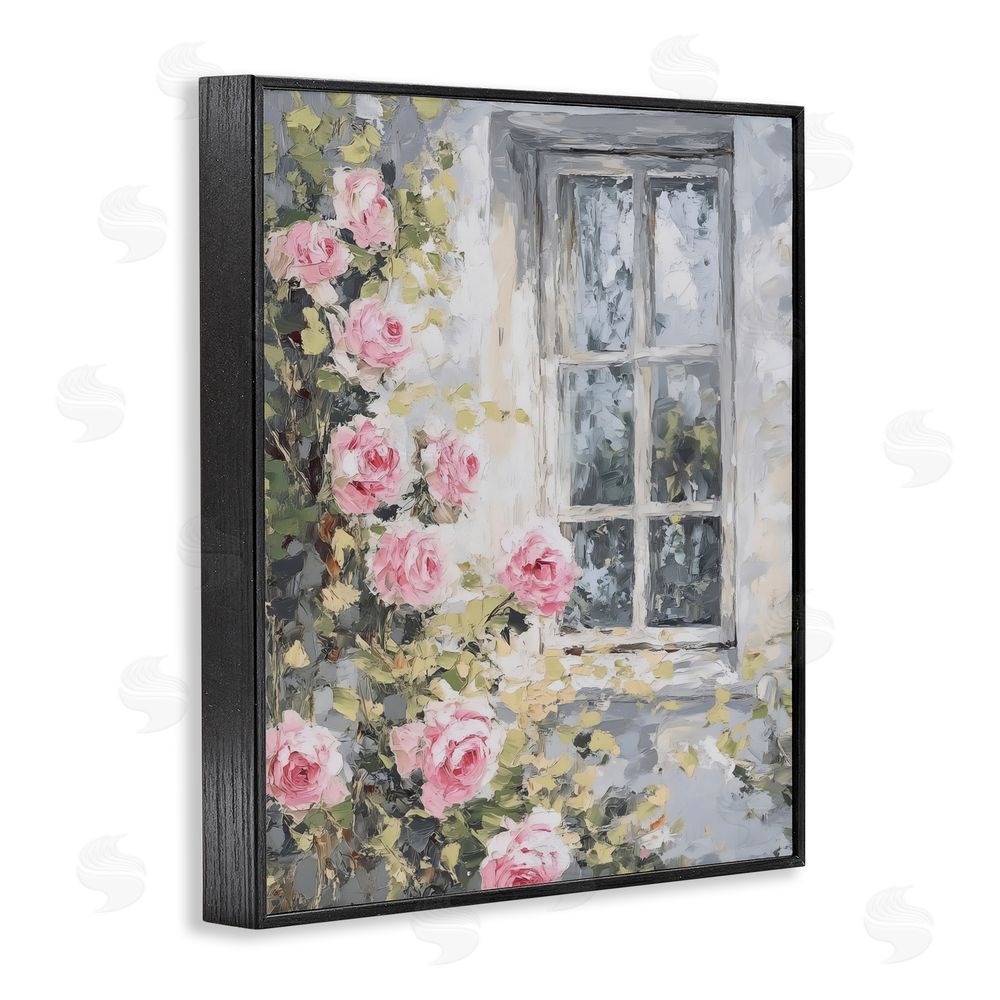 LSR Design Studio View Of Roses Cottage Window Black Framed Giclee Wall Art Print