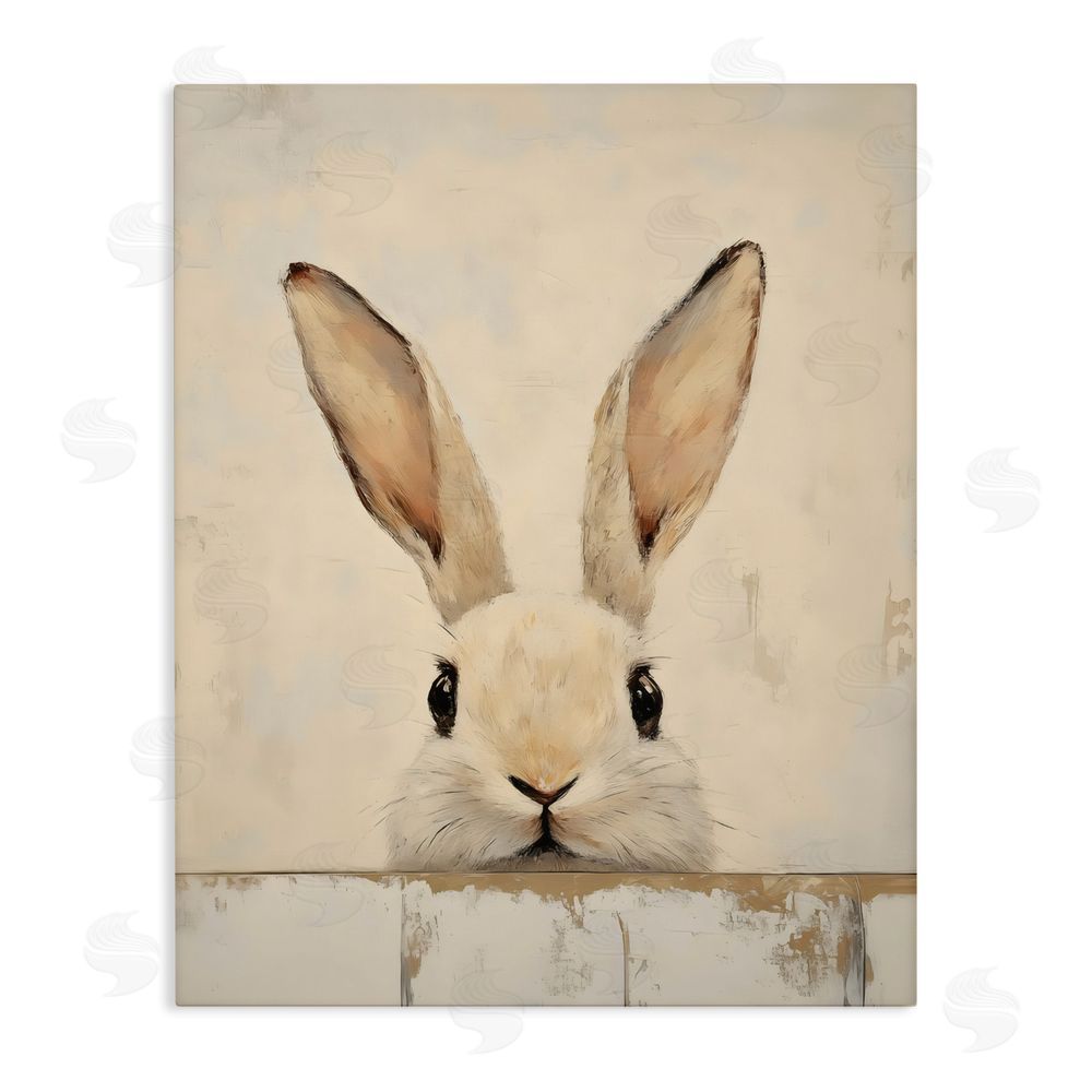 LSR Design Studio Peeking Bunny in Soft Neutrals Stretched Canvas Wall Art
