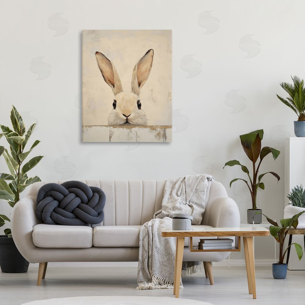 LSR Design Studio Peeking Bunny in Soft Neutrals Stretched Canvas Wall Art in Room
