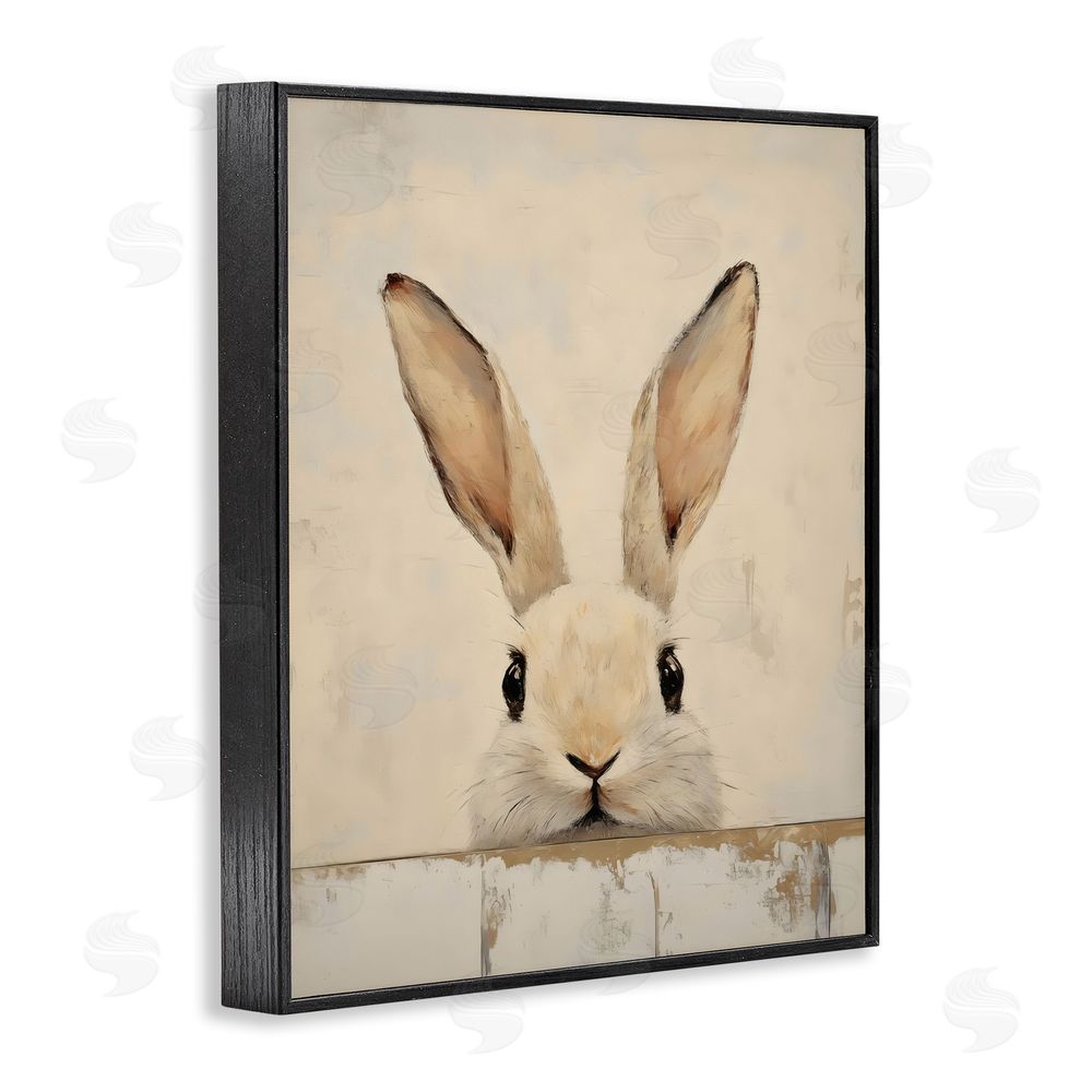 LSR Design Studio Peeking Bunny in Soft Neutrals Black Framed Giclee Wall Art
