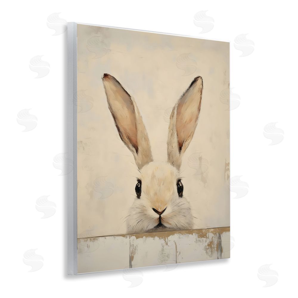 LSR Design Studio Peeking Bunny in Soft Neutrals Wall Plaque Home Decor Art Print