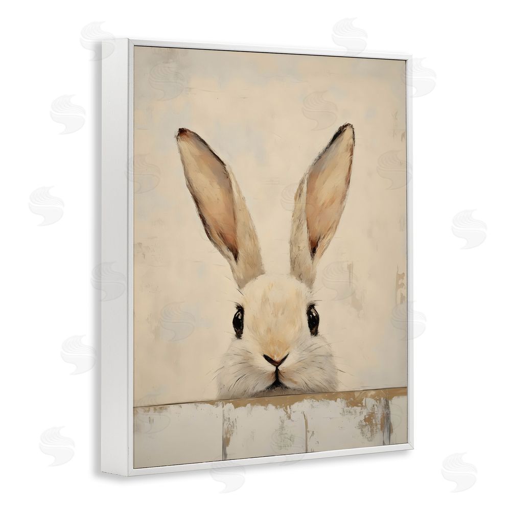 LSR Design Studio Peeking Bunny in Soft Neutrals White Framed Giclee Wall Art