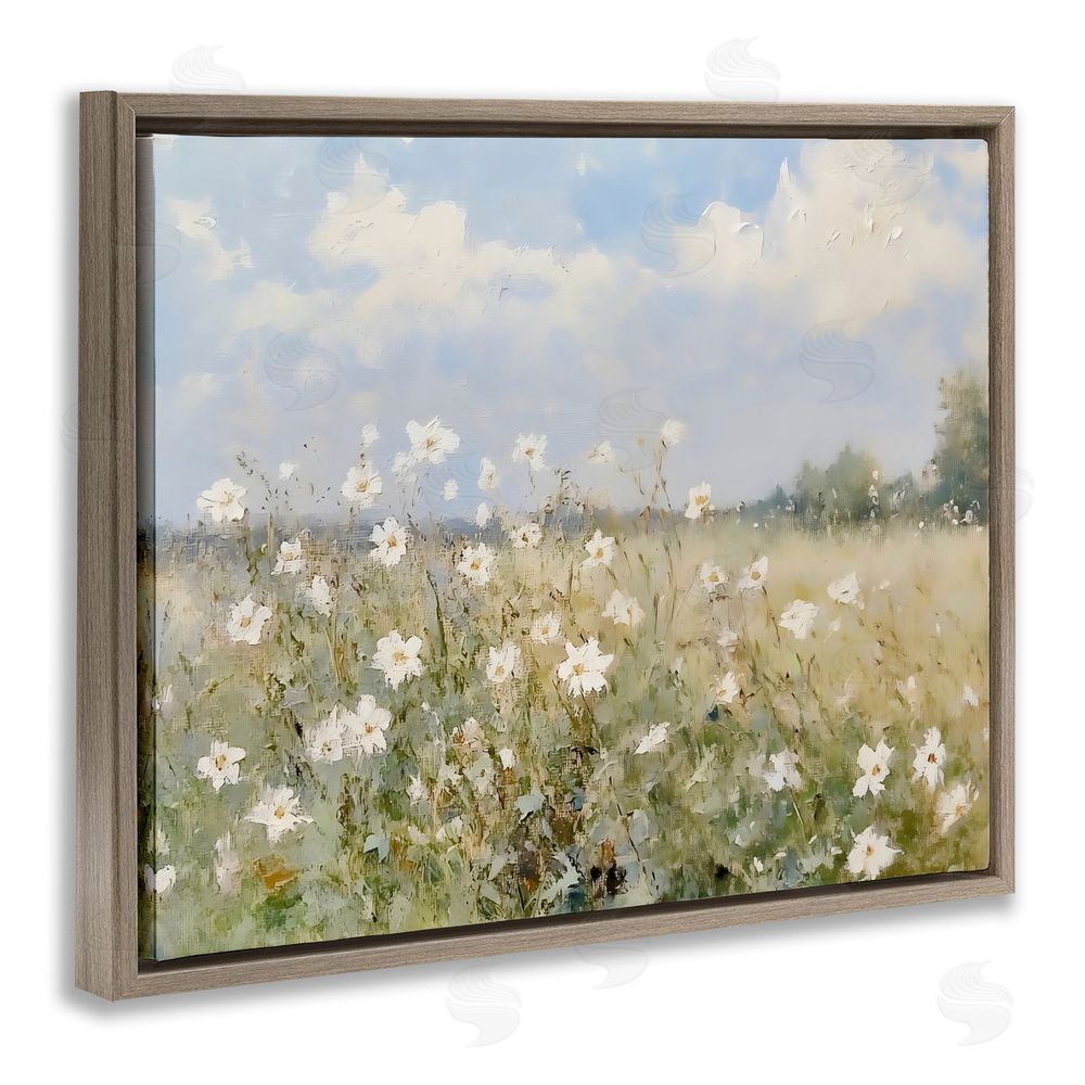 LSR Design Studio Neutral Wildflower Field in Bloom Brown Floating Framed Canvas Wall Art