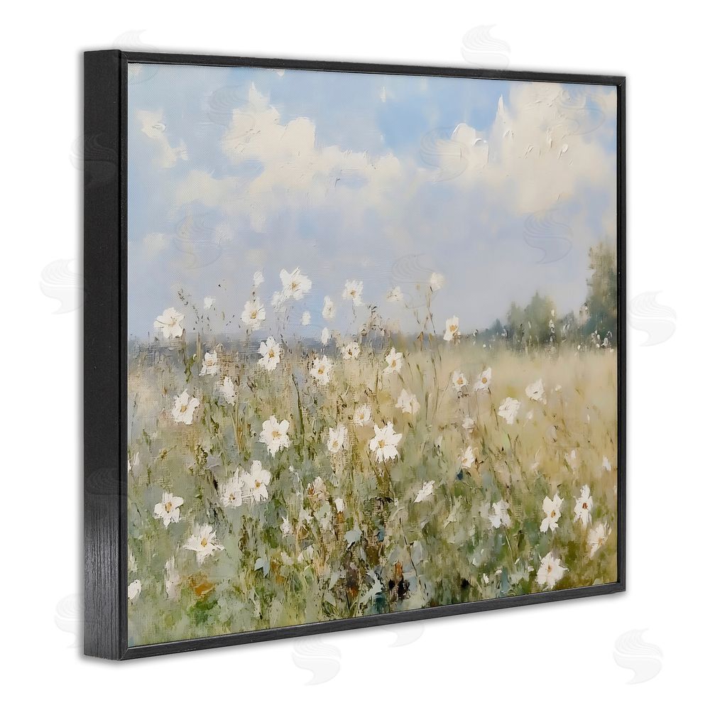 LSR Design Studio Neutral Wildflower Field in Bloom Black Framed Giclee Wall Art