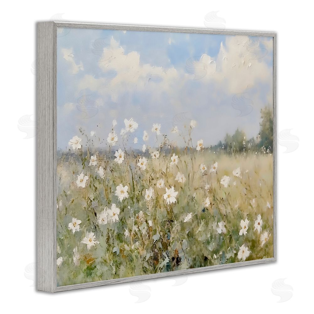 LSR Design Studio Neutral Wildflower Field in Bloom Gray Framed Giclee Wall Art