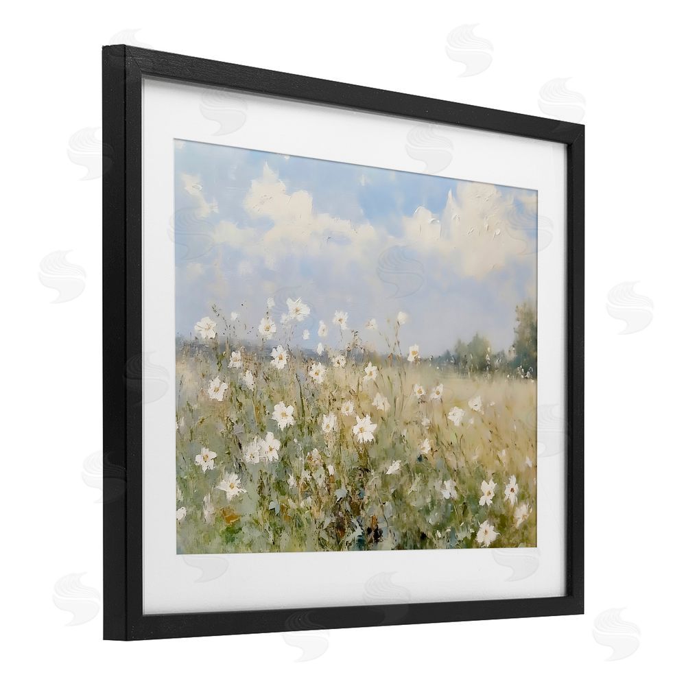 LSR Design Studio Neutral Wildflower Field in Bloom Black Framed Print Under Glass Wall Art