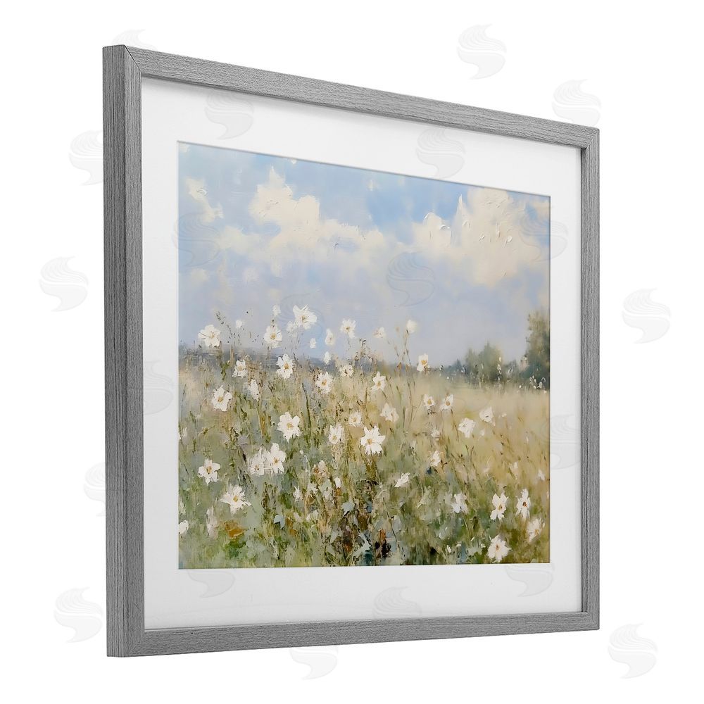 LSR Design Studio Neutral Wildflower Field in Bloom Gray Framed Print Under Glass Wall Art