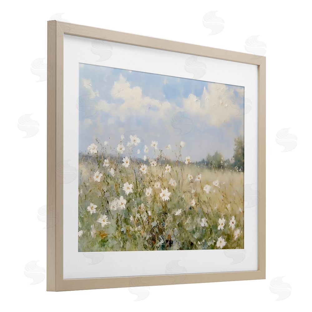 LSR Design Studio Neutral Wildflower Field in Bloom Brown Framed Print Under Glass Wall Art