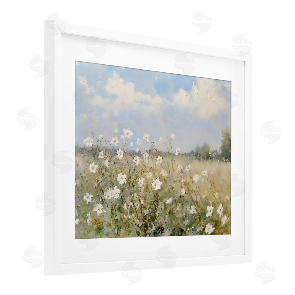 LSR Design Studio Neutral Wildflower Field in Bloom White Framed Print Under Glass Wall Art