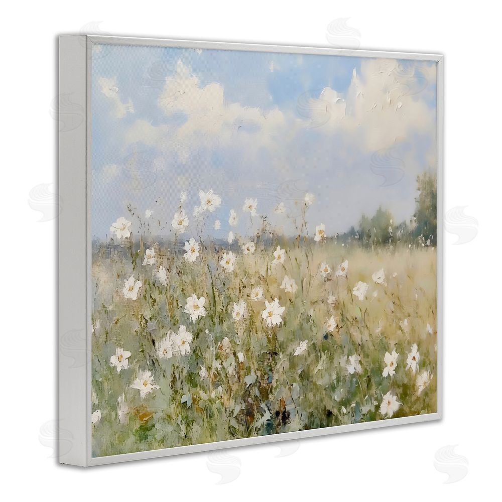 LSR Design Studio Neutral Wildflower Field in Bloom White Framed Giclee Wall Art