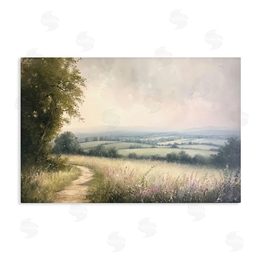 Petal Prints Design Rolling Farmlands in Distance Stretched Canvas Wall Art