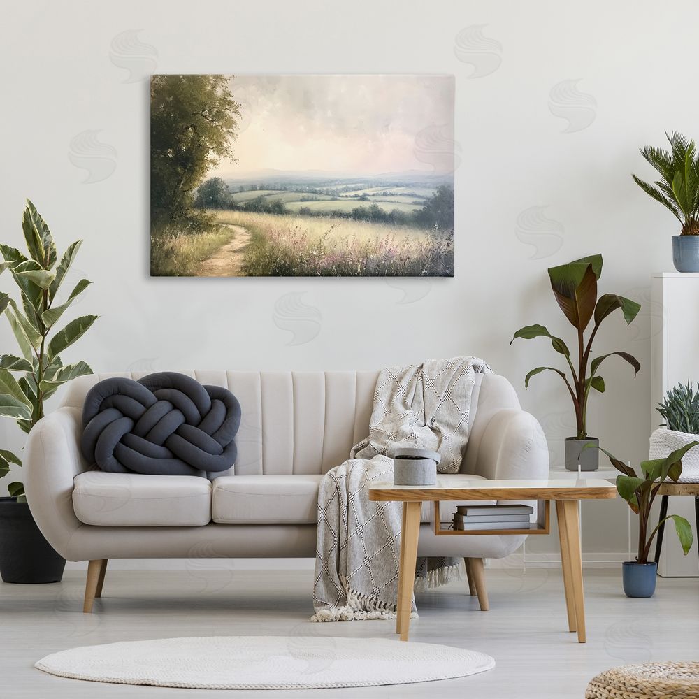 Petal Prints Design Rolling Farmlands in Distance Stretched Canvas Wall Art in Room