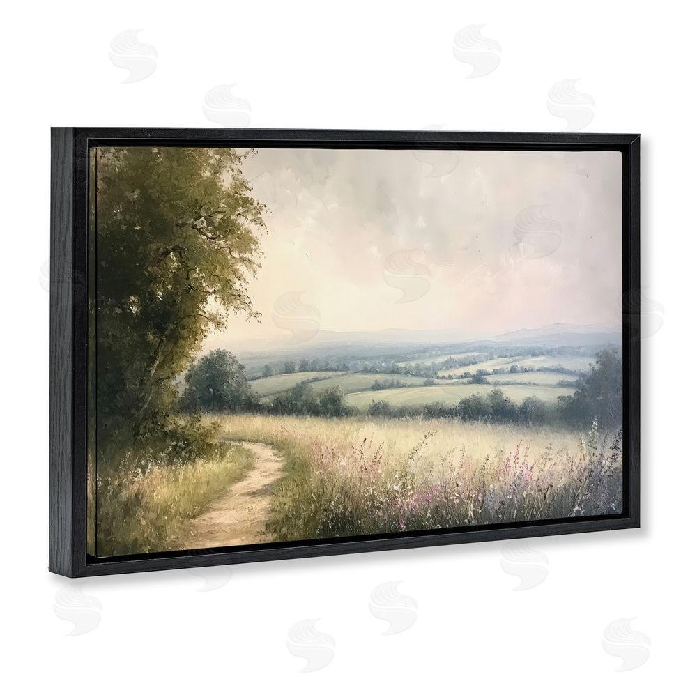 Petal Prints Design Rolling Farmlands in Distance Black Floating Framed Canvas Wall Art