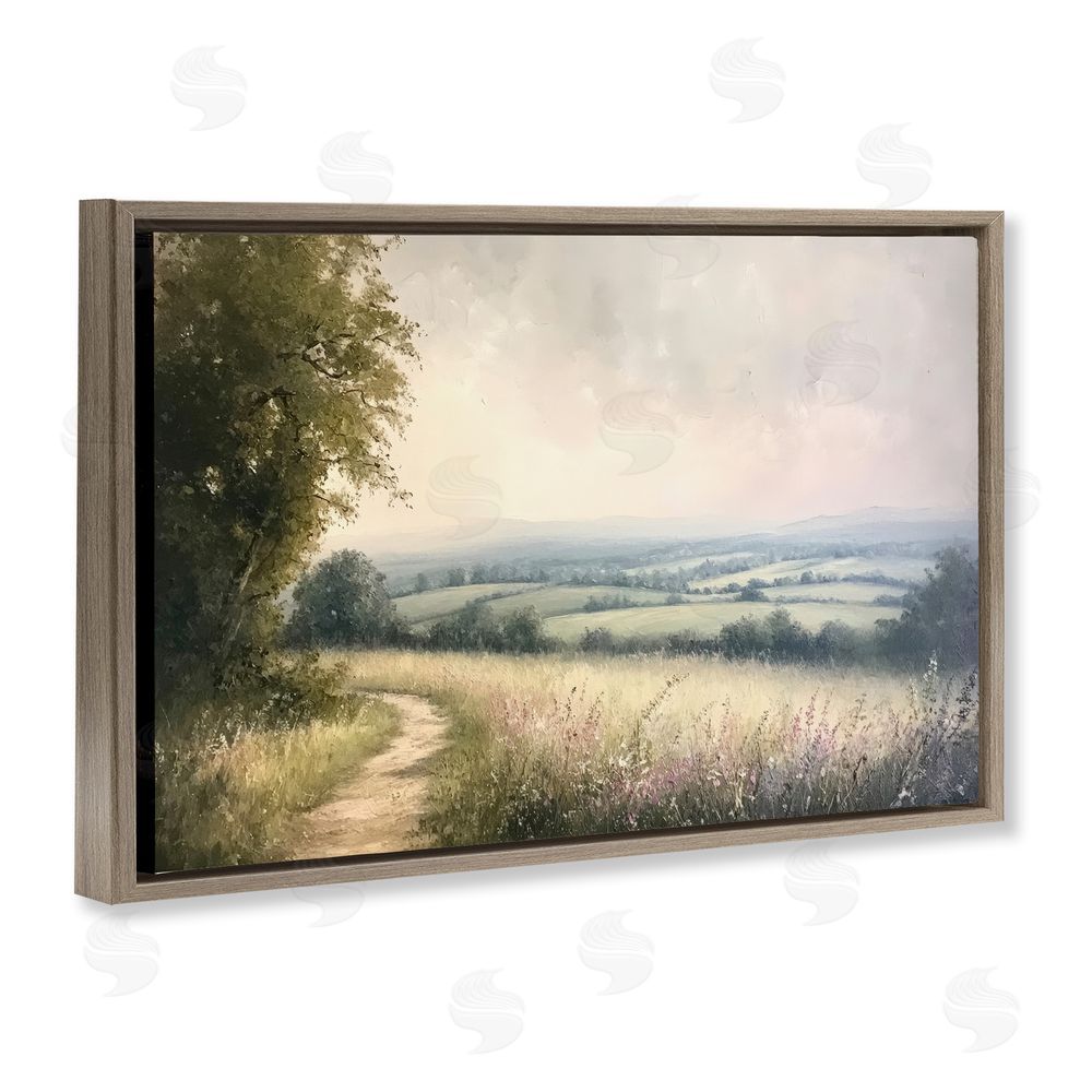 Petal Prints Design Rolling Farmlands in Distance Brown Floating Framed Canvas Wall Art