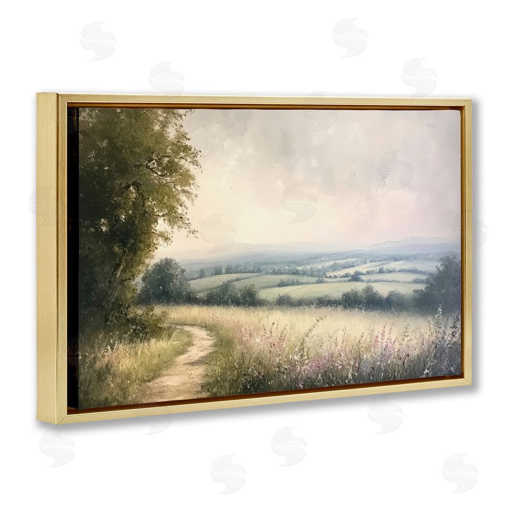 Petal Prints Design Rolling Farmlands in Distance Gold Floating Framed Canvas Wall Art