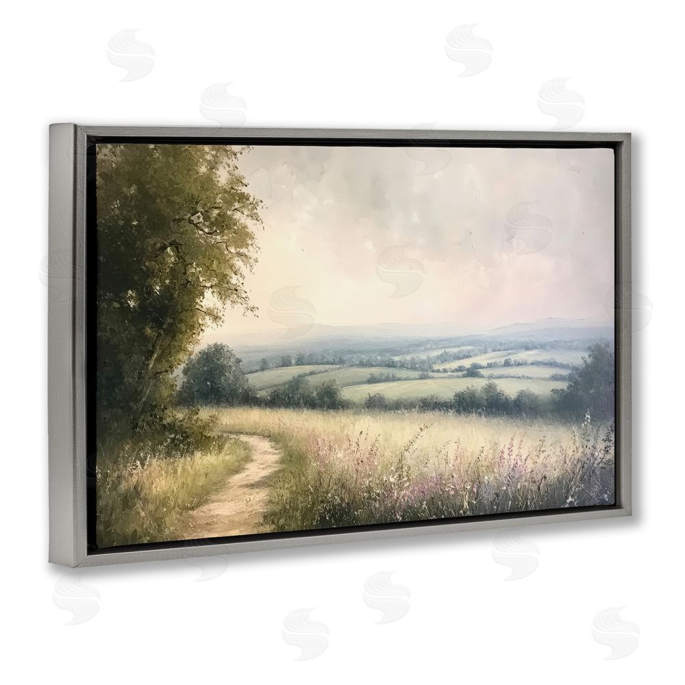 Petal Prints Design Rolling Farmlands in Distance Gray Floating Framed Canvas Wall Art