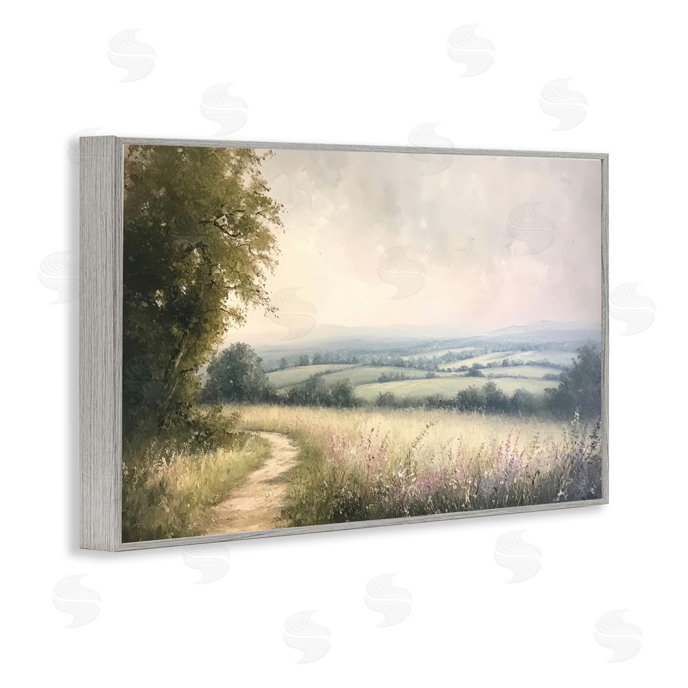 Petal Prints Design Rolling Farmlands in Distance Gray Framed Giclee Wall Art