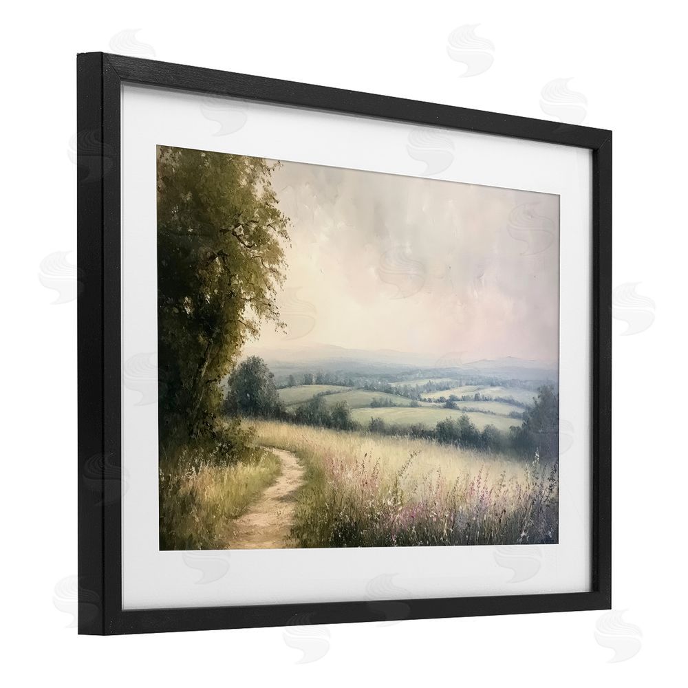 Petal Prints Design Rolling Farmlands in Distance Black Framed Print Under Glass Wall Art