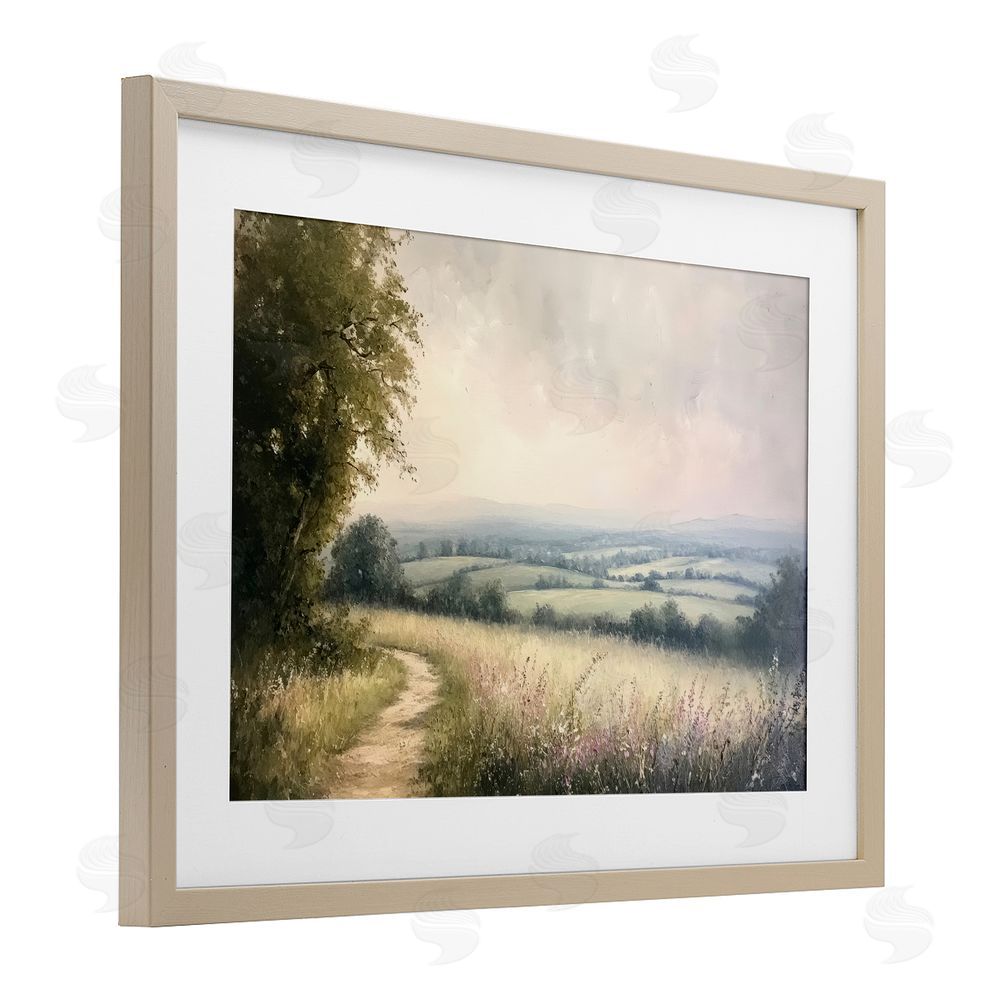 Petal Prints Design Rolling Farmlands in Distance Brown Framed Print Under Glass Wall Art