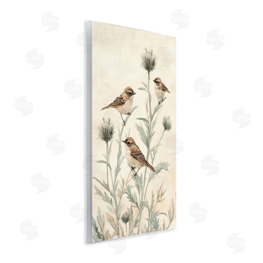 Petal Prints Design Sparrows on Thistle Stems Wall Plaque Printed Art