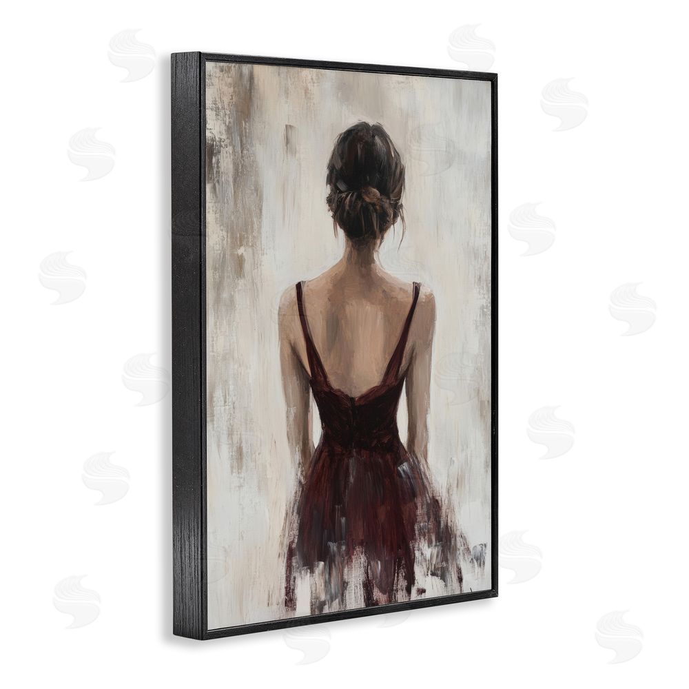 Petal Prints Design Portrait of Woman in Burgundy Black Framed Giclee Wall Art