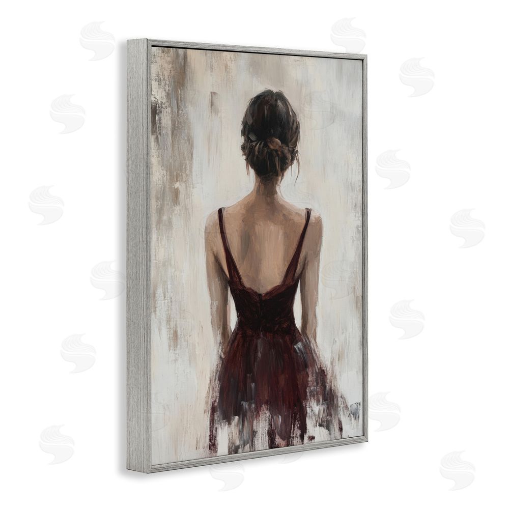 Petal Prints Design Portrait of Woman in Burgundy Gray Framed Giclee Wall Art