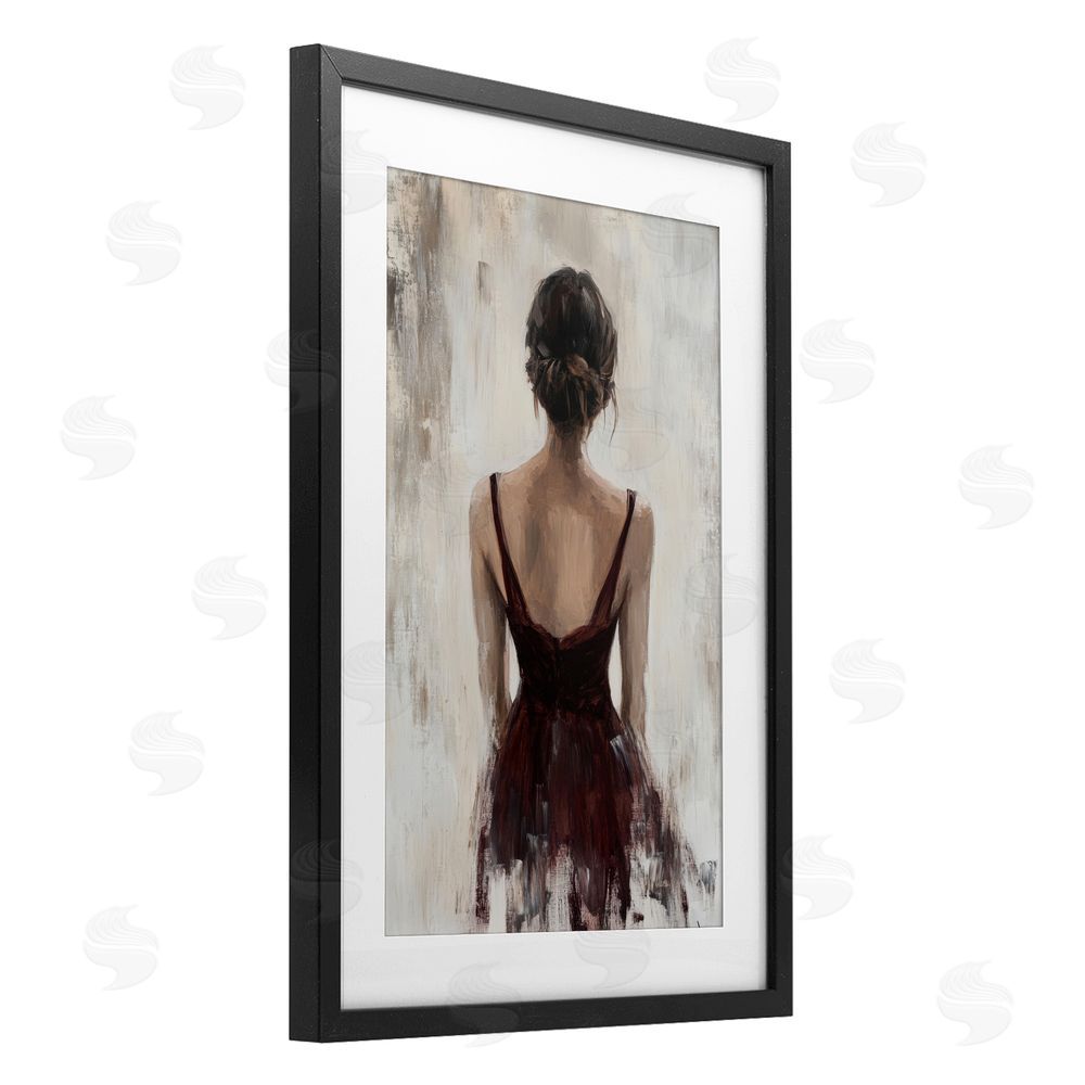 Petal Prints Design Portrait of Woman in Burgundy Black Framed Print Under Glass Wall Art