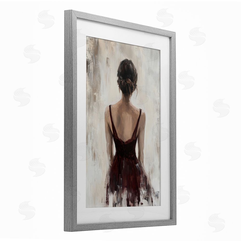 Petal Prints Design Portrait of Woman in Burgundy Gray Framed Print Under Glass Wall Art