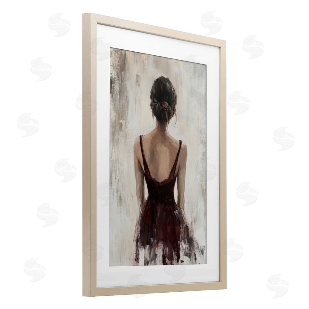 Petal Prints Design Portrait of Woman in Burgundy Brown Framed Print Under Glass Wall Art