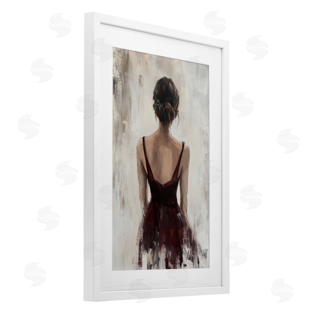 Petal Prints Design Portrait of Woman in Burgundy White Framed Print Under Glass Wall Art