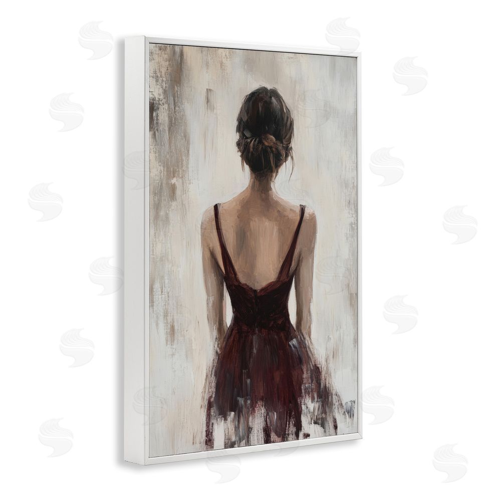 Petal Prints Design Portrait of Woman in Burgundy White Framed Giclee Wall Art