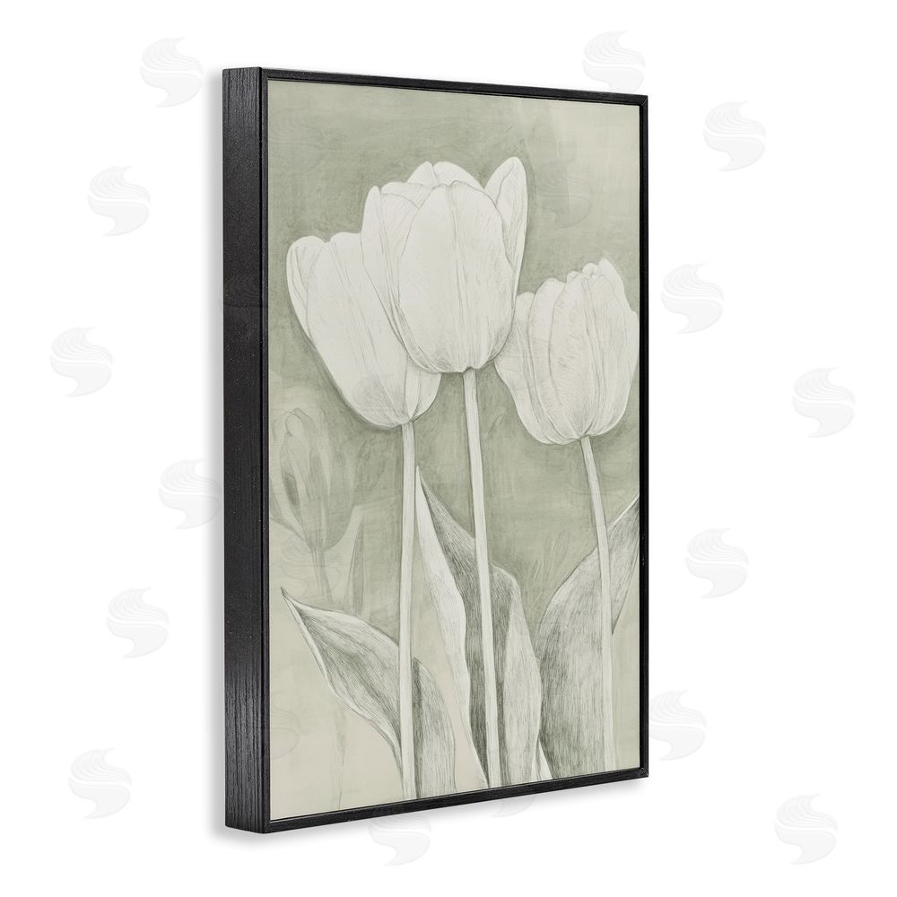 Petal Prints Design Faded Tulips Pencil Sketch Black Framed Giclee Wall Art