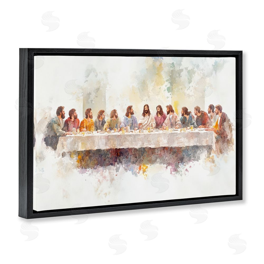 Petal Prints Design Watercolor Supper Spirituality Black Floating Framed Canvas Wall Art Print