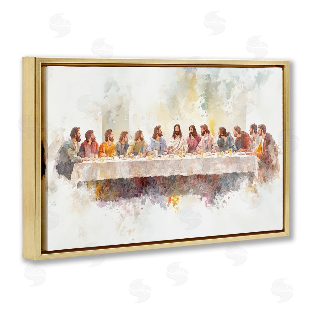 Petal Prints Design Watercolor Supper Spirituality Gold Floating Framed Canvas Wall Art Print