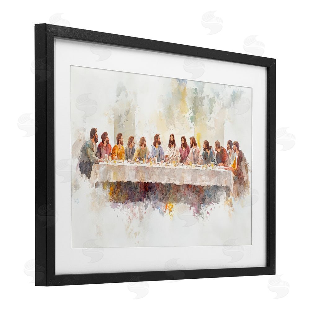 Petal Prints Design Watercolor Supper Spirituality Black Framed Print Under Glass with White Mat Wall Art