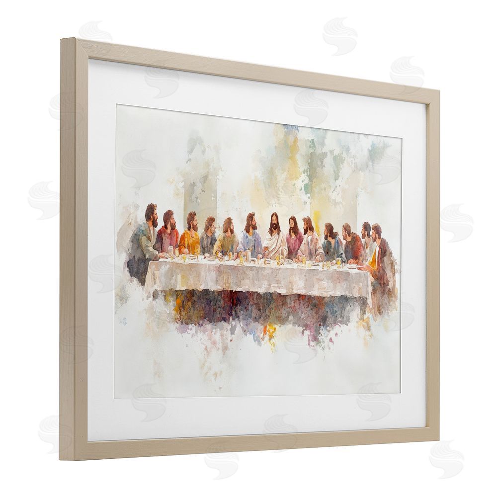 Petal Prints Design Watercolor Supper Spirituality Brown Framed Print Under Glass with White Mat Wall Art