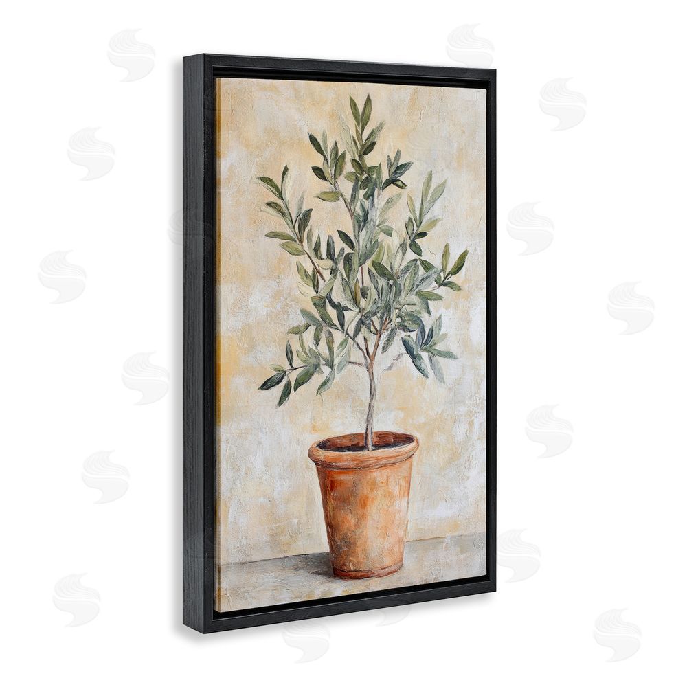 Petal Prints Design House Plant in Terracotta Black Floating Framed Canvas Wall Art