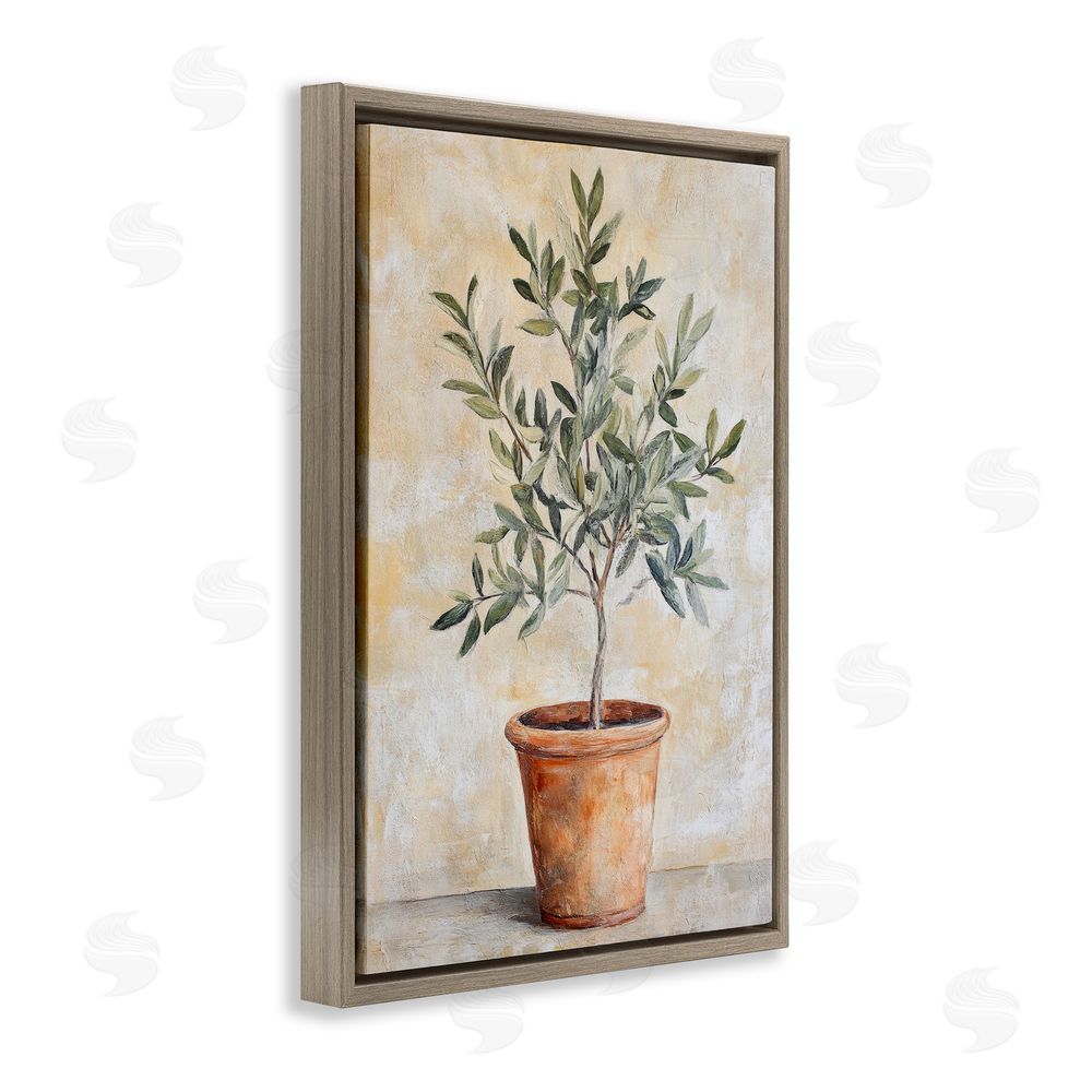 Petal Prints Design House Plant in Terracotta Brown Floating Framed Canvas Wall Art