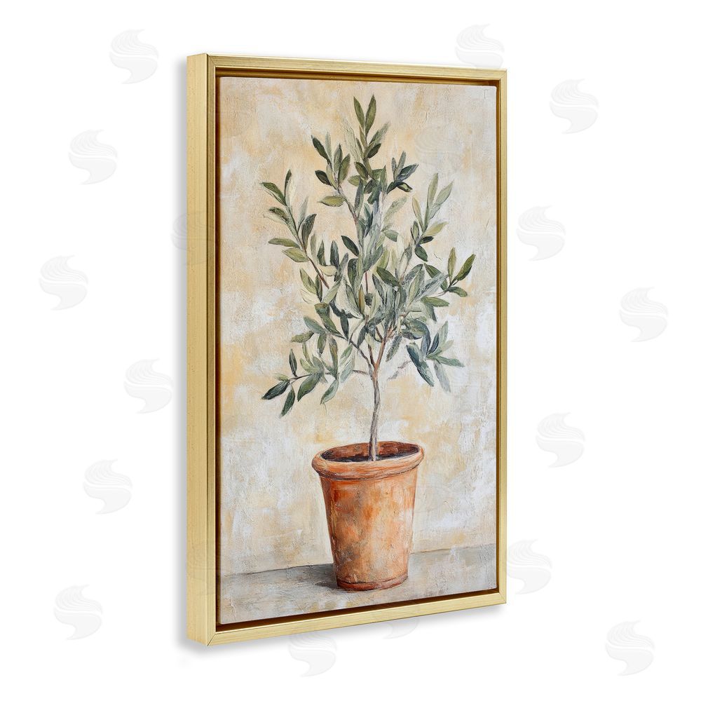 Petal Prints Design House Plant in Terracotta Gold Floating Framed Canvas Wall Art