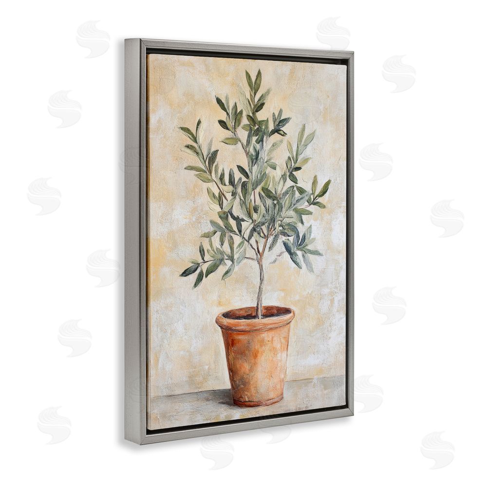 Petal Prints Design House Plant in Terracotta Gray Floating Framed Canvas Wall Art