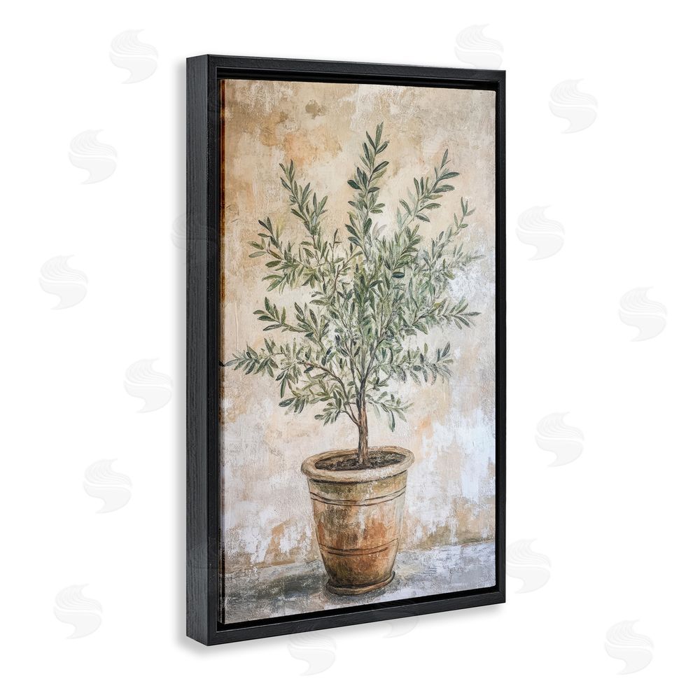 Petal Prints Design Mediterranean Potted Olive Black Floating Framed Canvas Wall Art